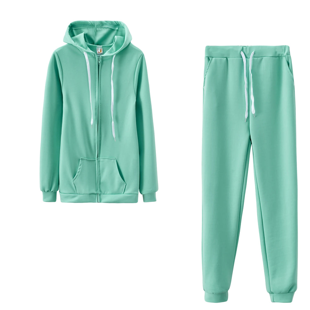 Women's  Two piece Solid Color Plus Fleece Sports