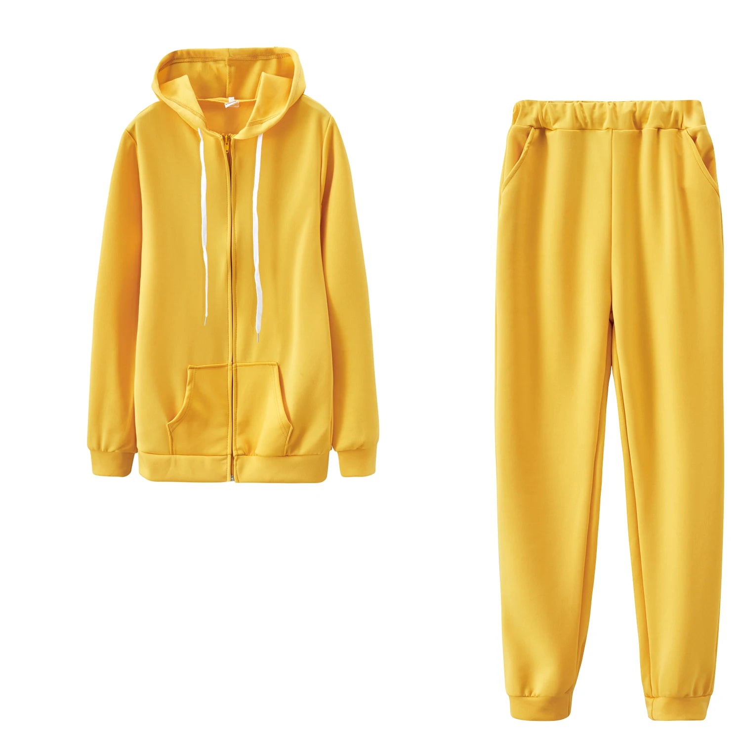 2023 Fashion Trend Women's Solid Color Plus Fleece Sports Color Sweater Suit Two-piece Suit