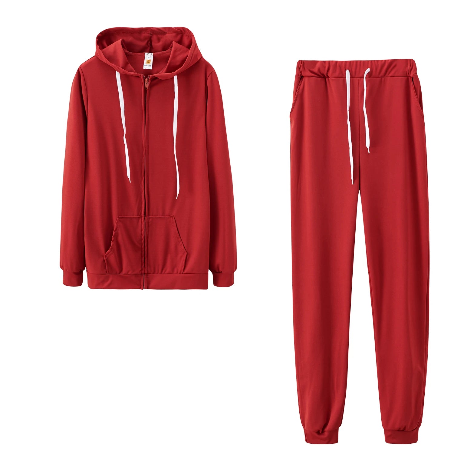 2023 Fashion Trend Women's Solid Color Plus Fleece Sports Color Sweater Suit Two-piece Suit