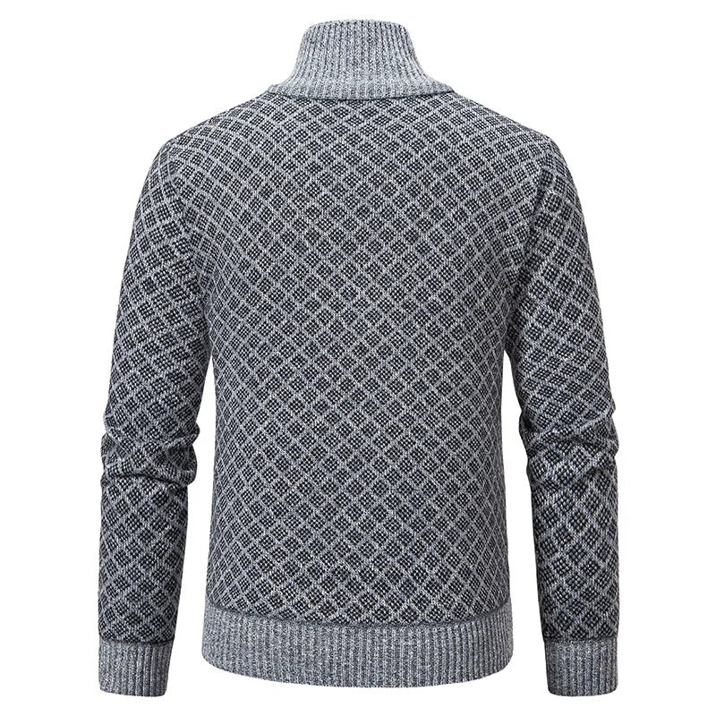 2025 Men's Casual High Collar Long Sleeve Knitted Top with Velvet Warmth for Autumn and Winter Fashion Multi Functional Jacket