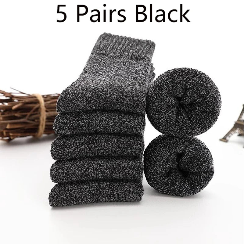 5 Pairs Winter Warm Thick Solid Woolen Socks for Men And Women Cashmere Merino Terry Anti-Cold Snow Non-Lightweight Non-Slip