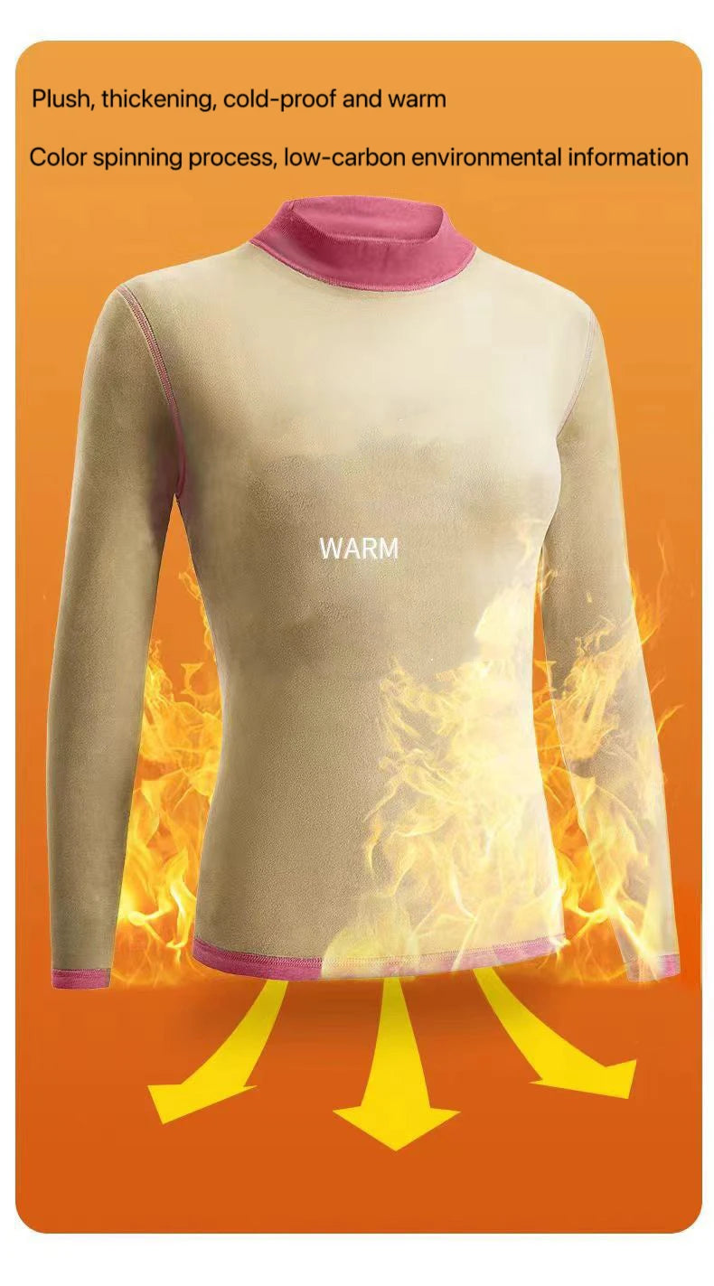 1Set Ultra Thick Thermal Underwear Women Stand Collar Seamless Warm Lingerie Winter Long Sleeve Bottoming Thermal Clothing Sets
