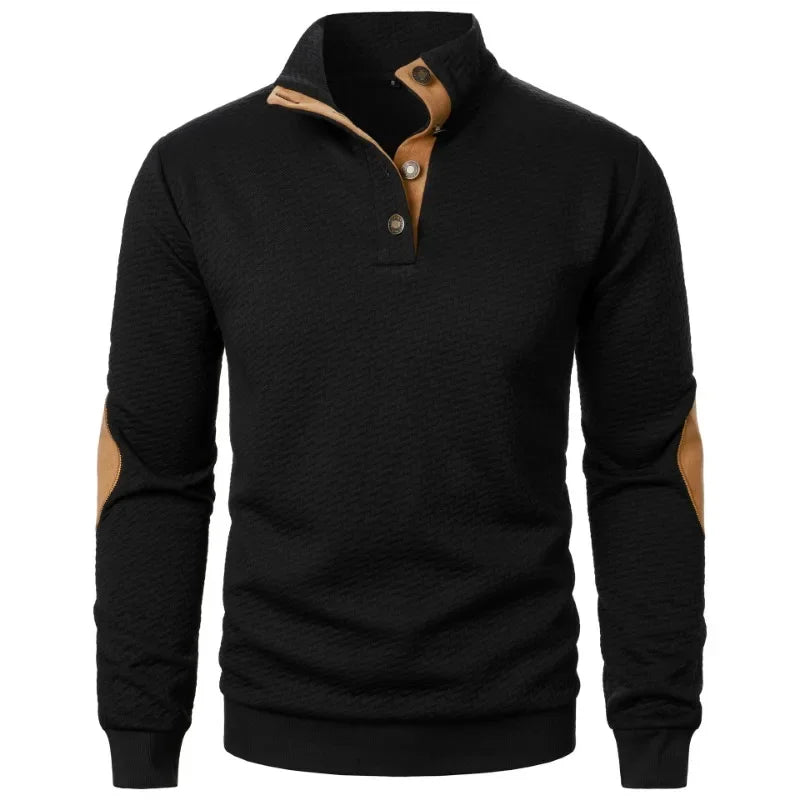 Mens Long Sleeve Sweatshirts Casual Button Down Lapel/Stand Collar Henley Polo Shirts Pullover Sweater Lightweight Streetwear