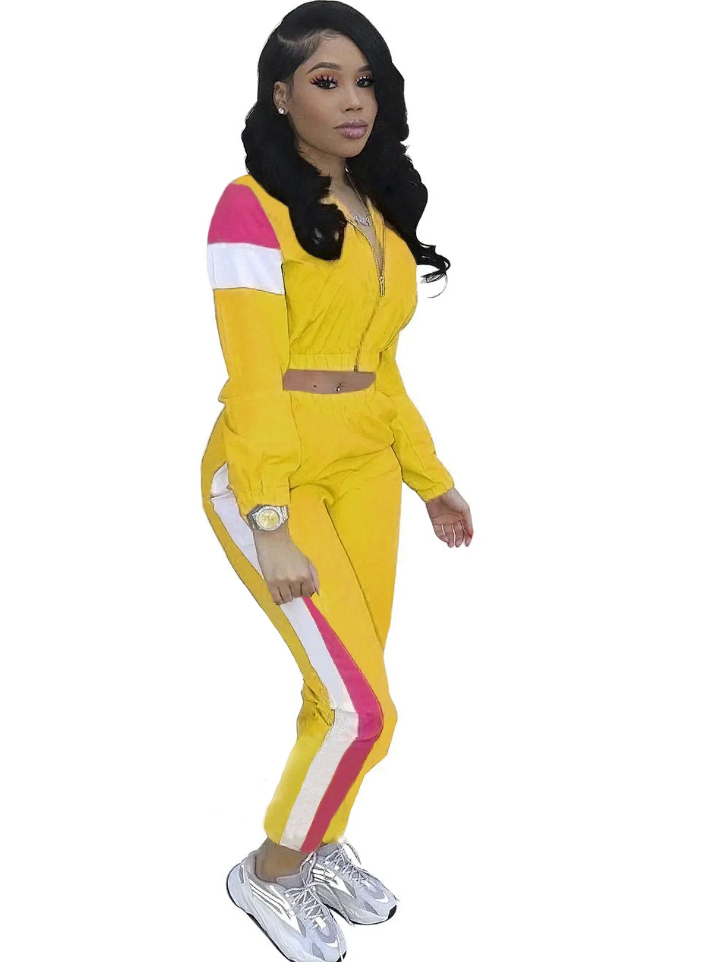 2019 Women Colorful Patchwork Zipper Up Jackets Pencil Pants Suits Sporty Two Piece Tracksuit Outfit Casual