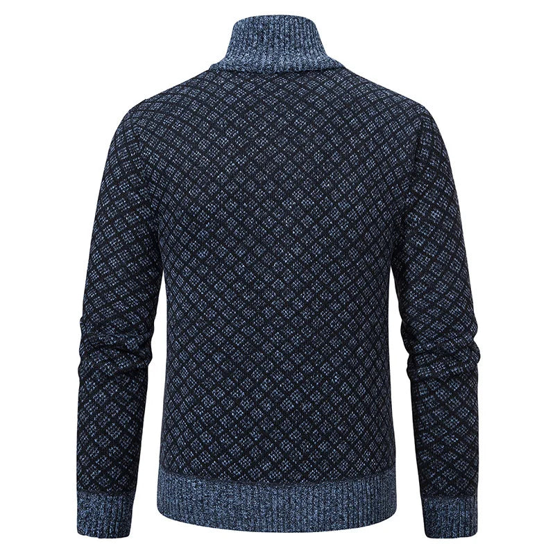 2025 Men's Casual High Collar Long Sleeve Knitted Top with Velvet Warmth for Autumn and Winter Fashion Multi Functional Jacket