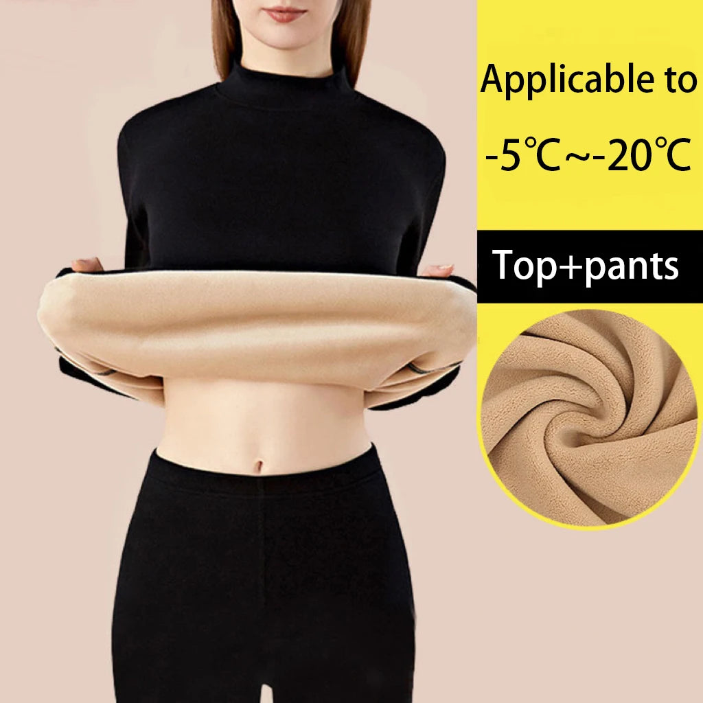 1Set Ultra Thick Thermal Underwear Women Stand Collar Seamless Warm Lingerie Winter Long Sleeve Bottoming Thermal Clothing Sets