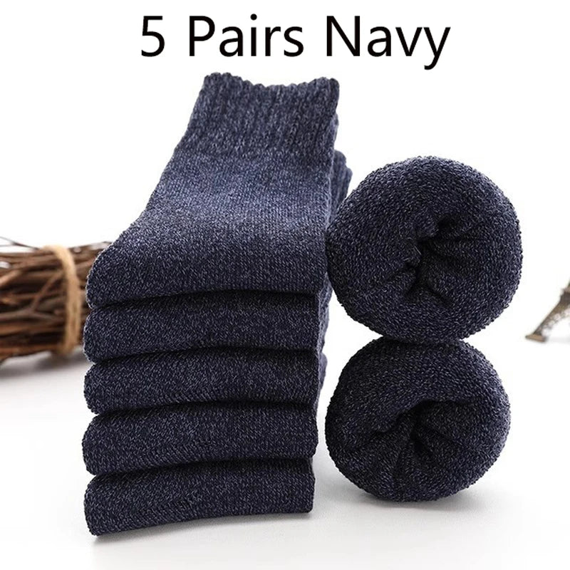 5 Pairs Winter Warm Thick Solid Woolen Socks for Men And Women Cashmere Merino Terry Anti-Cold Snow Non-Lightweight Non-Slip