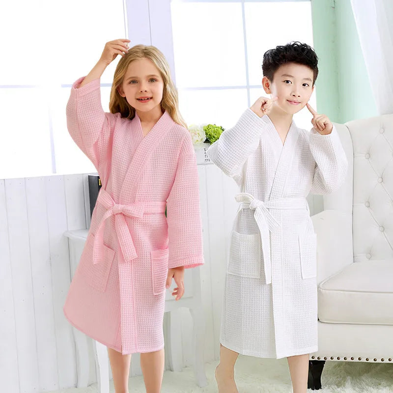 2025 Autumn Winter children's bathrobe 100% Cotton Waffle Robes homewear Sleepwear Bath Robes for Girls Boys