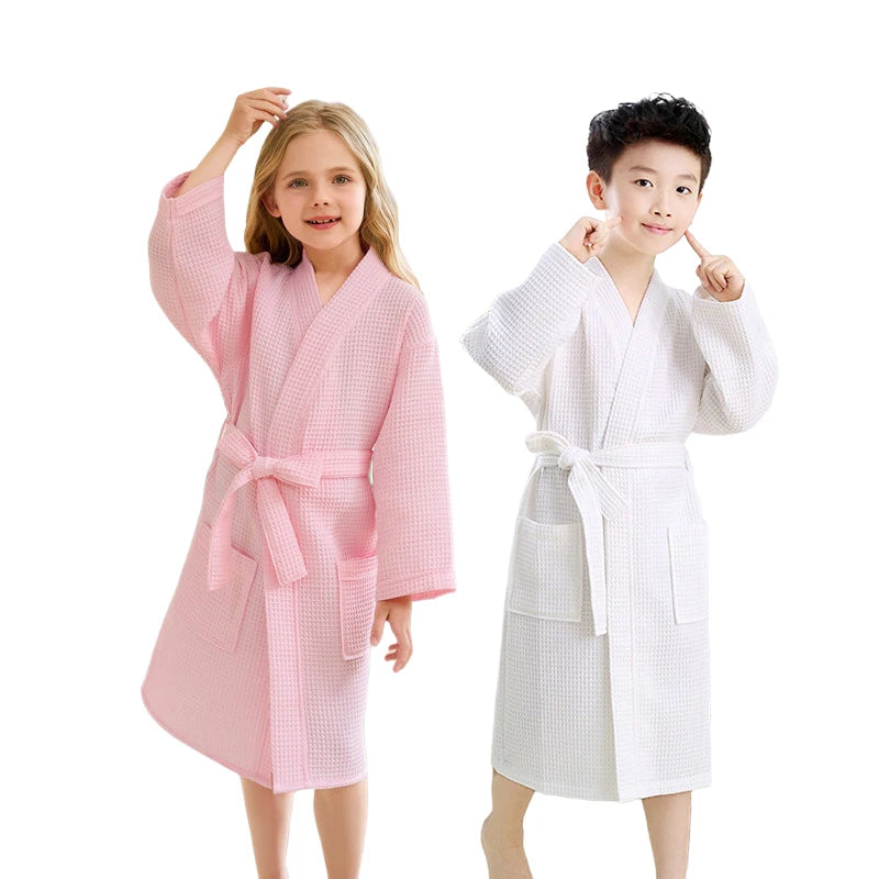 2025 Autumn Winter children's bathrobe 100% Cotton Waffle Robes homewear Sleepwear Bath Robes for Girls Boys