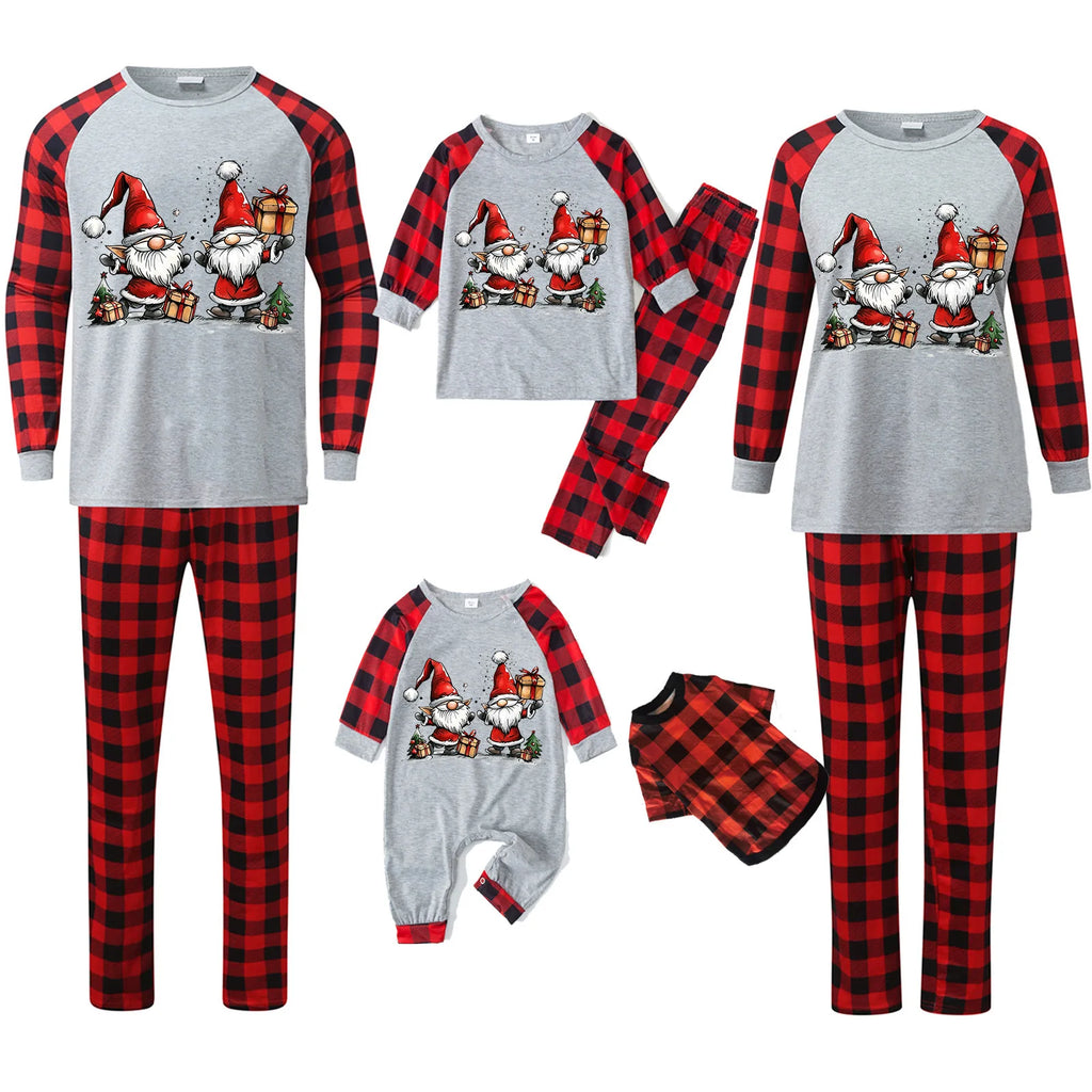 2025 New Santa Claus Plaid Family Christmas Pajamas Matching Set for Couples Kids Full Sleeve Loose 2pcs Suit Xmas Look Pyjamas