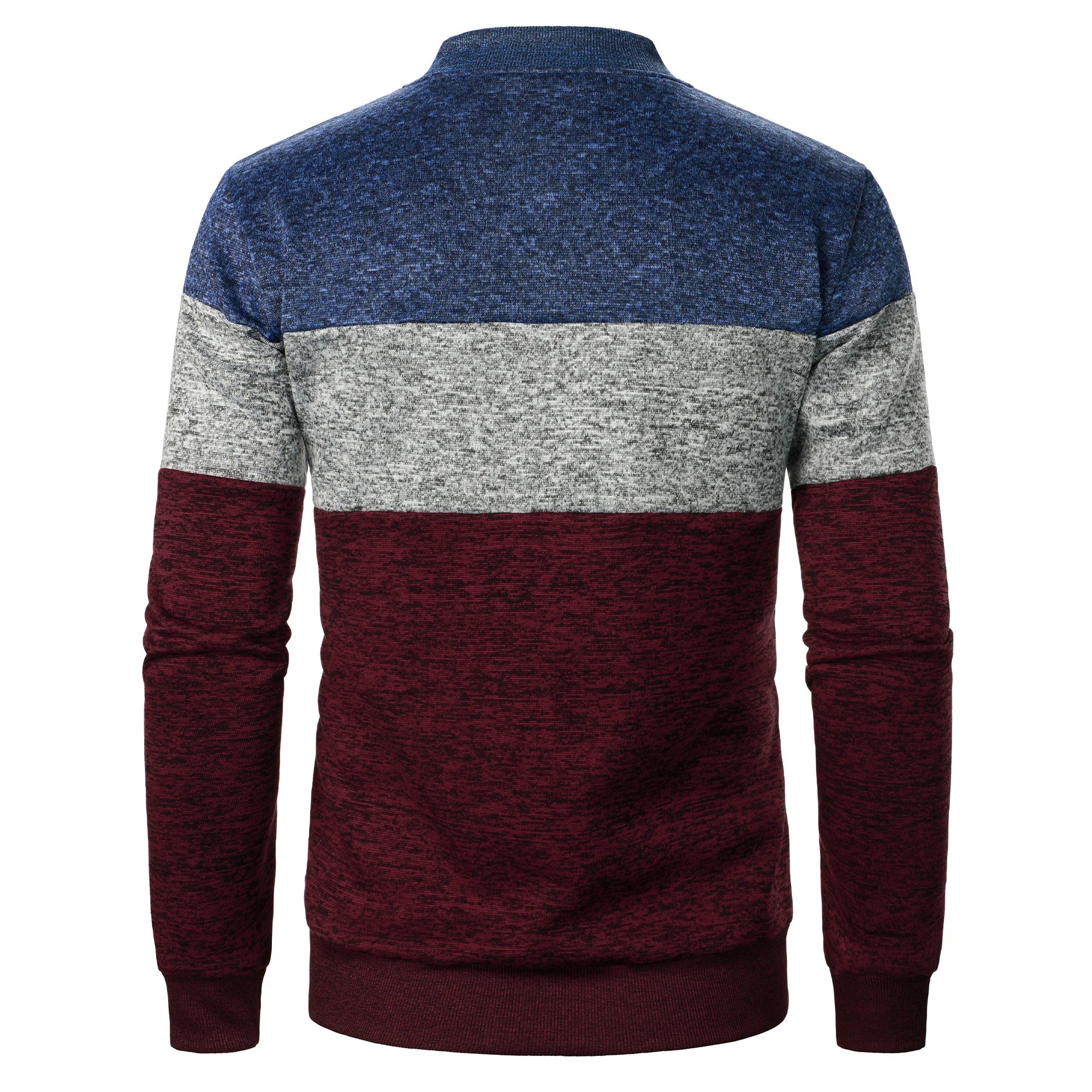 Autumn/winter men's stand-up collar striped check zipper knit top with fashion color matching