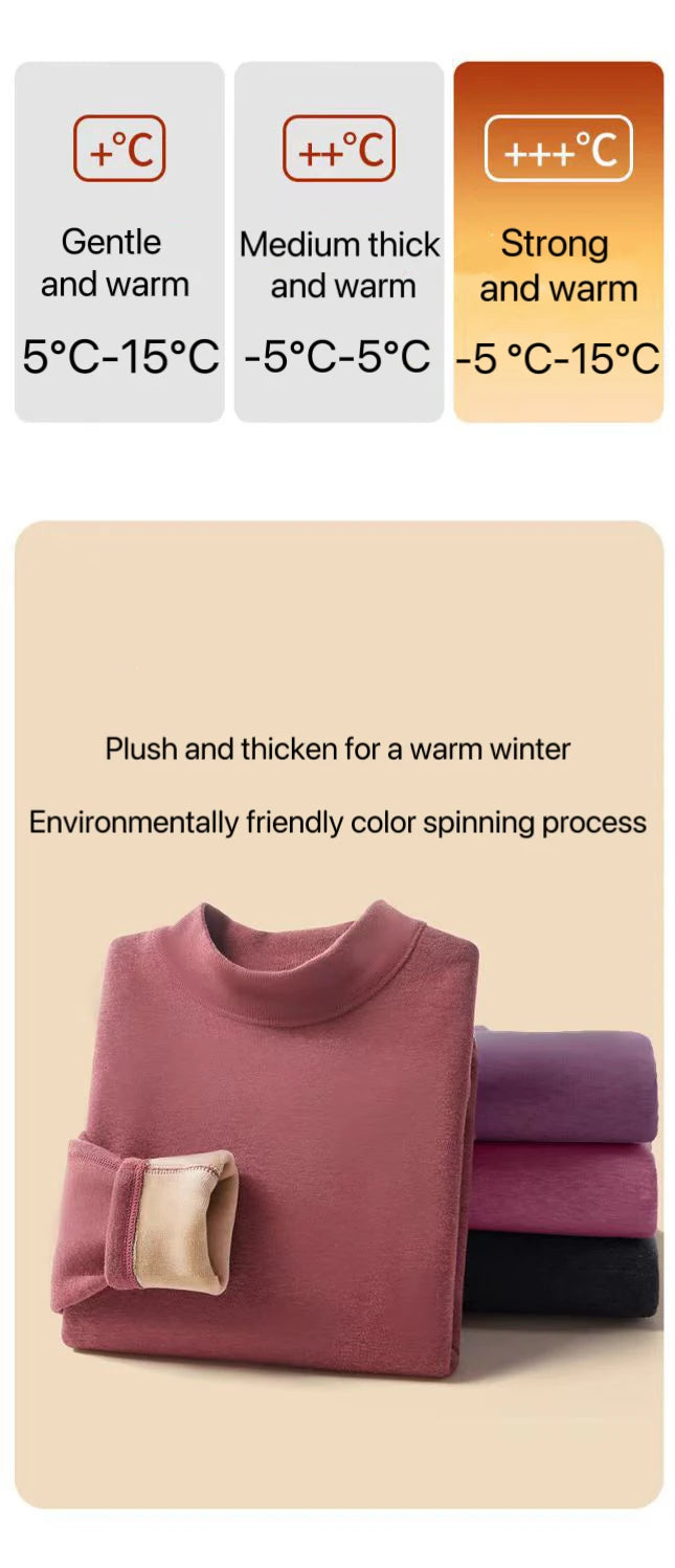 1Set Ultra Thick Thermal Underwear Women Stand Collar Seamless Warm Lingerie Winter Long Sleeve Bottoming Thermal Clothing Sets