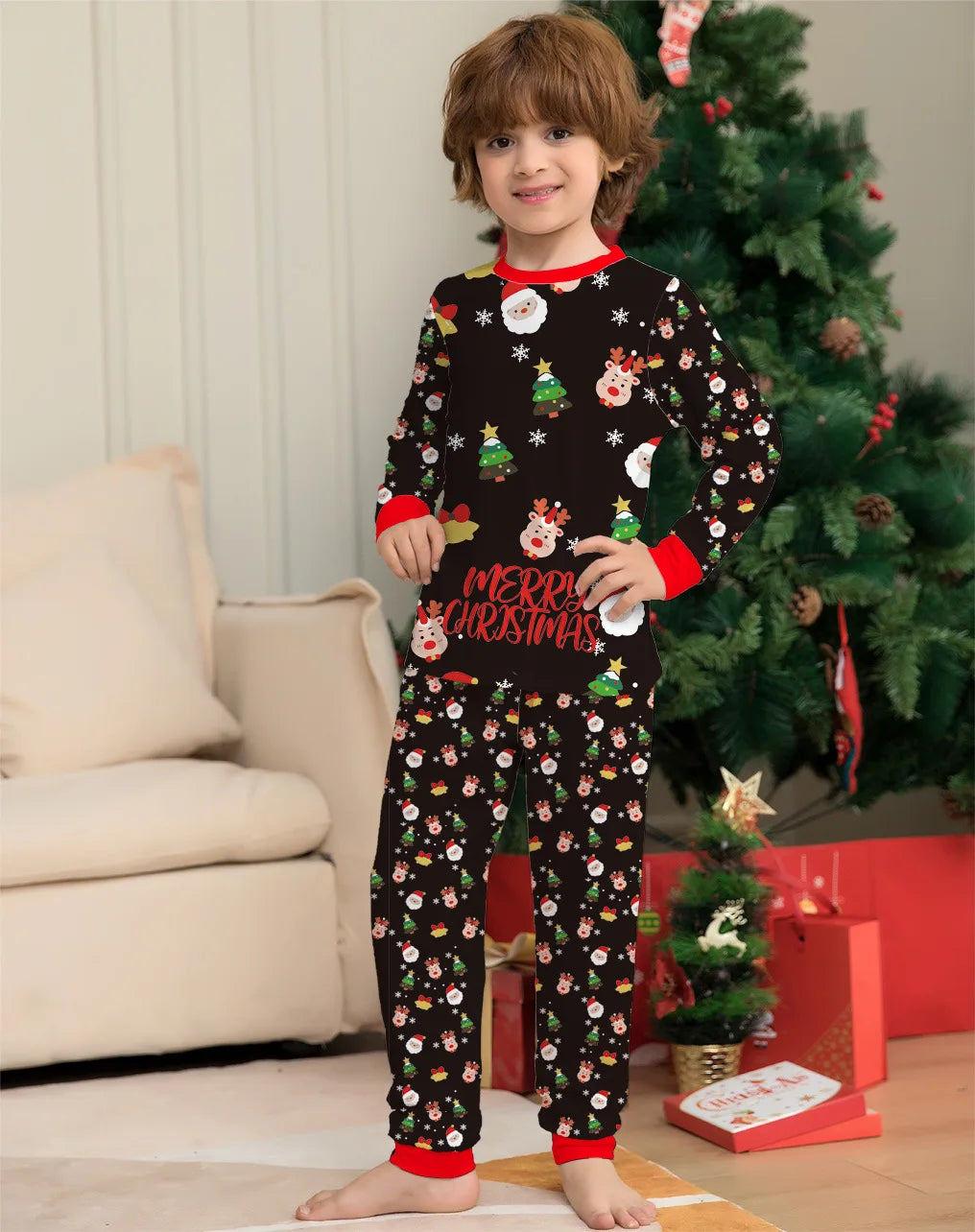 2025 New Christmas Look Outfit Family Matching Pajamas Set All Over Print Mother Father Kids Clothing Sets Baby Romper Xmas Wear