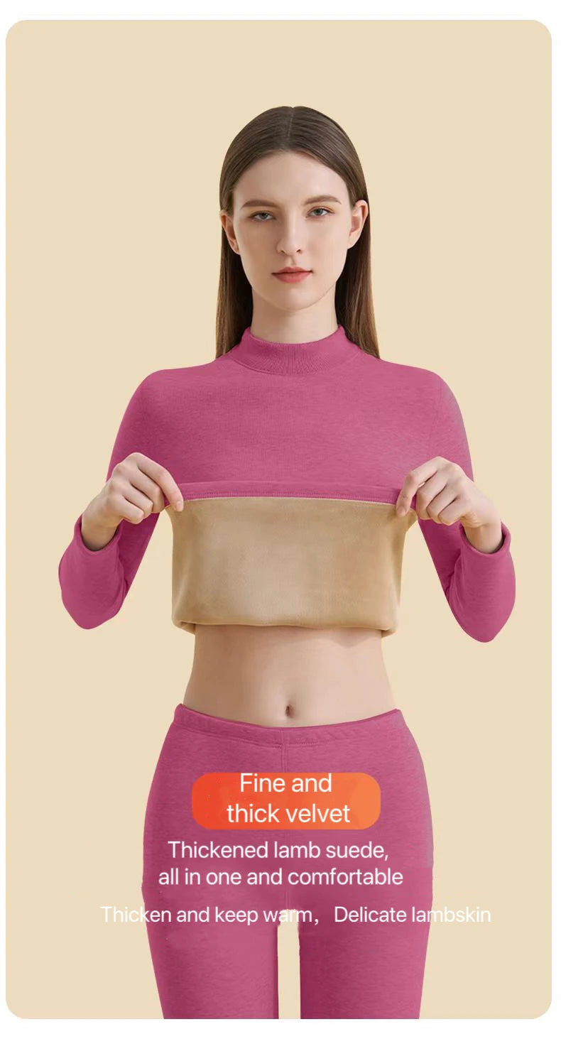 1Set Ultra Thick Thermal Underwear Women Stand Collar Seamless Warm Lingerie Winter Long Sleeve Bottoming Thermal Clothing Sets