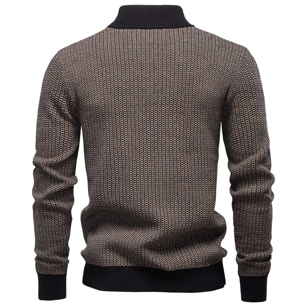 AIOPESON Classic Striped Knitwear Men Cotton Blend Sweater Mock Neck Warm Thickened Old Money Luxury Winter Sweaters for Men