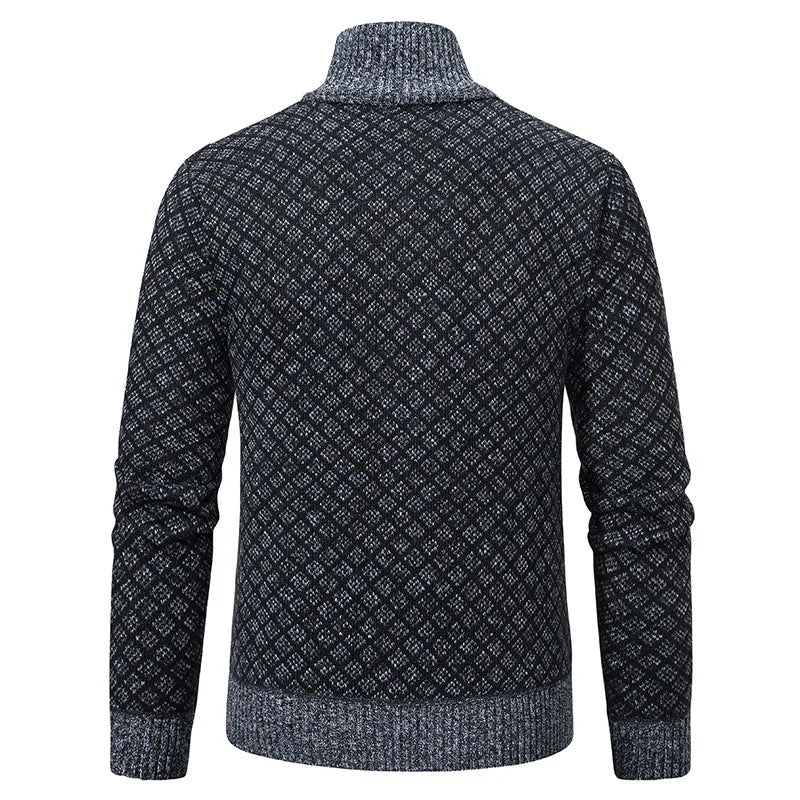 2025 Men's Casual High Collar Long Sleeve Knitted Top with Velvet Warmth for Autumn and Winter Fashion Multi Functional Jacket