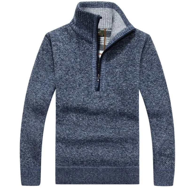 Men's Fleece Thicker Sweater Half Zipper Turtleneck Warm Pullover High Quality Male Slim Knitted Wool Sweaters For Spring