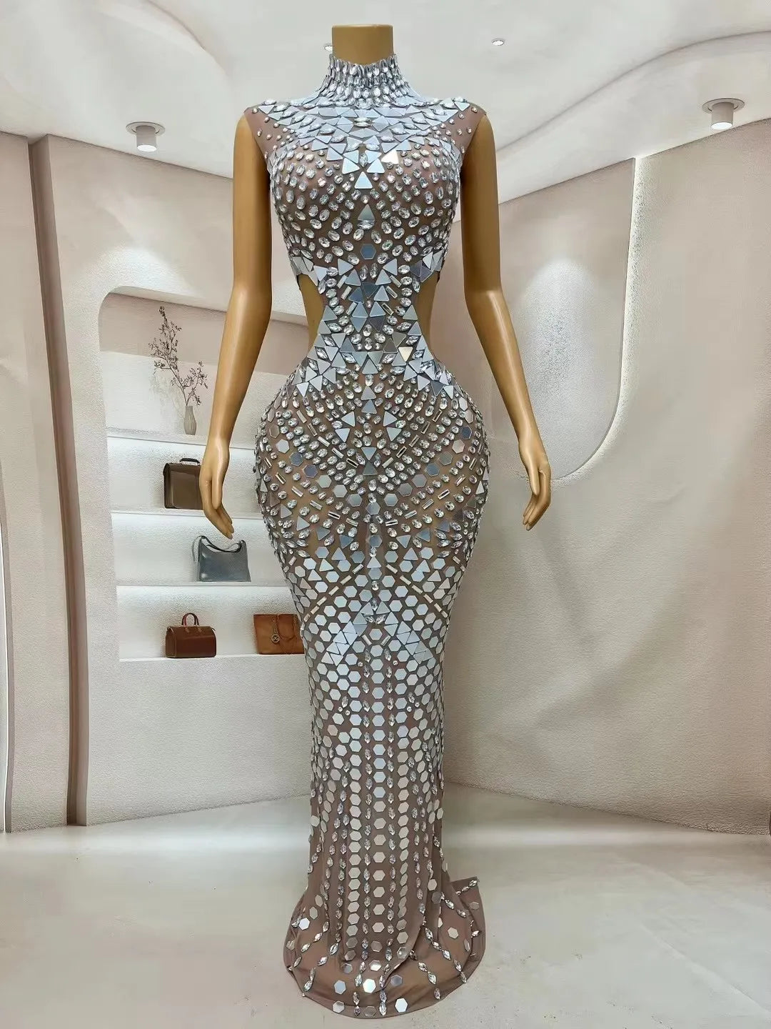 2025 Luxury Women Elegant Dress Rhinestone Sequin Long Dresses Celebrate Birthday Party Prom Outfit Concert Carnival Dresses