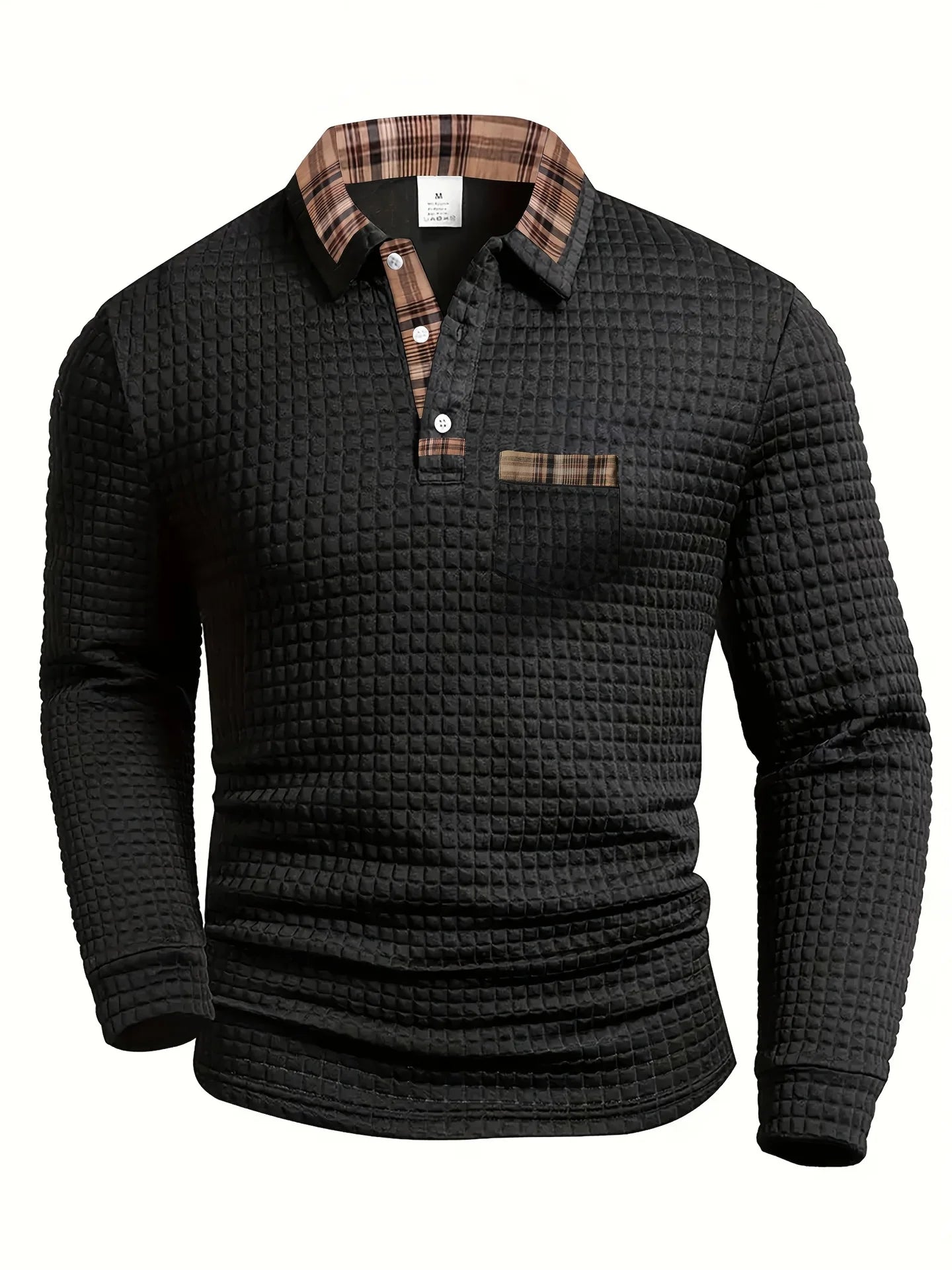Men's casual new style autumn-winter fashionable long-sleeved polka dot jacquard solid color polo shirt with comfortable fit