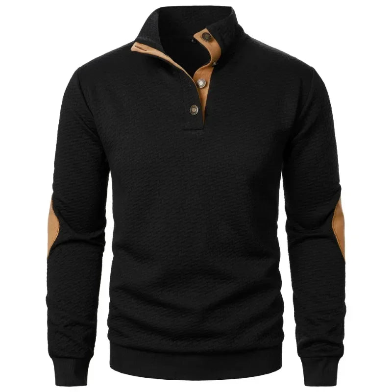 Mens Long Sleeve Sweatshirts Casual Button Down Lapel/Stand Collar Henley Polo Shirts Pullover Sweater Lightweight Streetwear