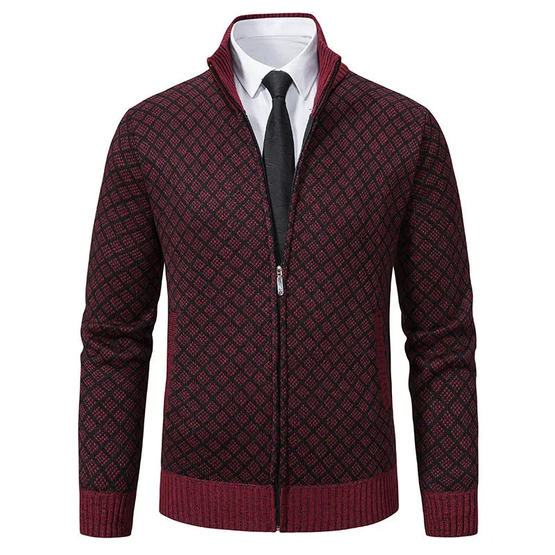 2025 Men's Casual High Collar Long Sleeve Knitted Top with Velvet Warmth for Autumn and Winter Fashion Multi Functional Jacket