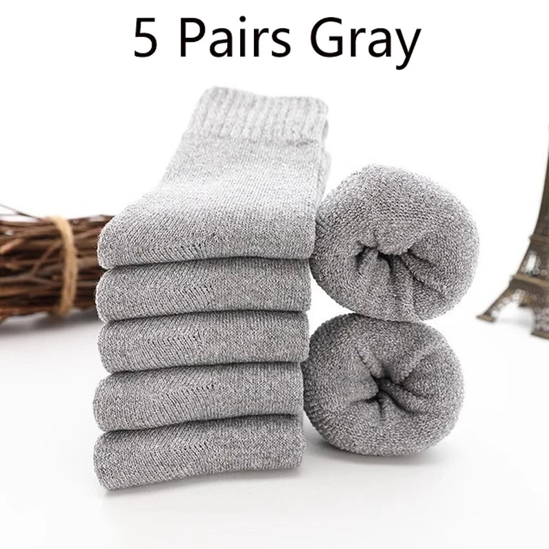 5 Pairs Winter Warm Thick Solid Woolen Socks for Men And Women Cashmere Merino Terry Anti-Cold Snow Non-Lightweight Non-Slip