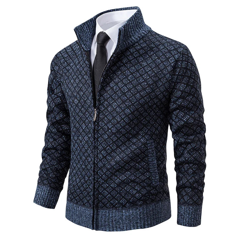 2025 Men's Casual High Collar Long Sleeve Knitted Top with Velvet Warmth for Autumn and Winter Fashion Multi Functional Jacket