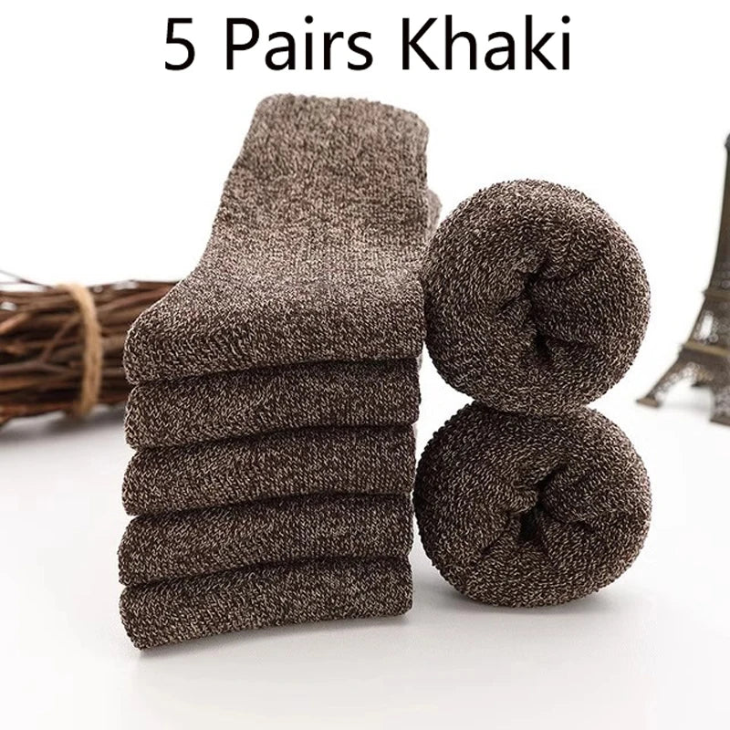5 Pairs Winter Warm Thick Solid Woolen Socks for Men And Women Cashmere Merino Terry Anti-Cold Snow Non-Lightweight Non-Slip