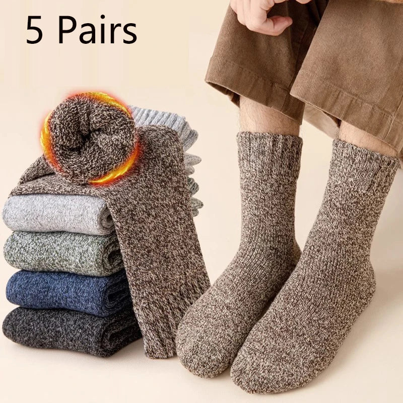 5 Pairs Winter Warm Thick Solid Woolen Socks for Men And Women Cashmere Merino Terry Anti-Cold Snow Non-Lightweight Non-Slip