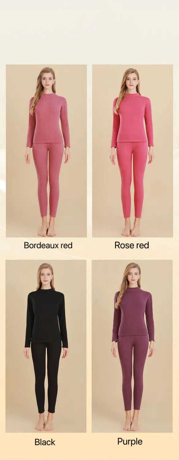 1Set Ultra Thick Thermal Underwear Women Stand Collar Seamless Warm Lingerie Winter Long Sleeve Bottoming Thermal Clothing Sets