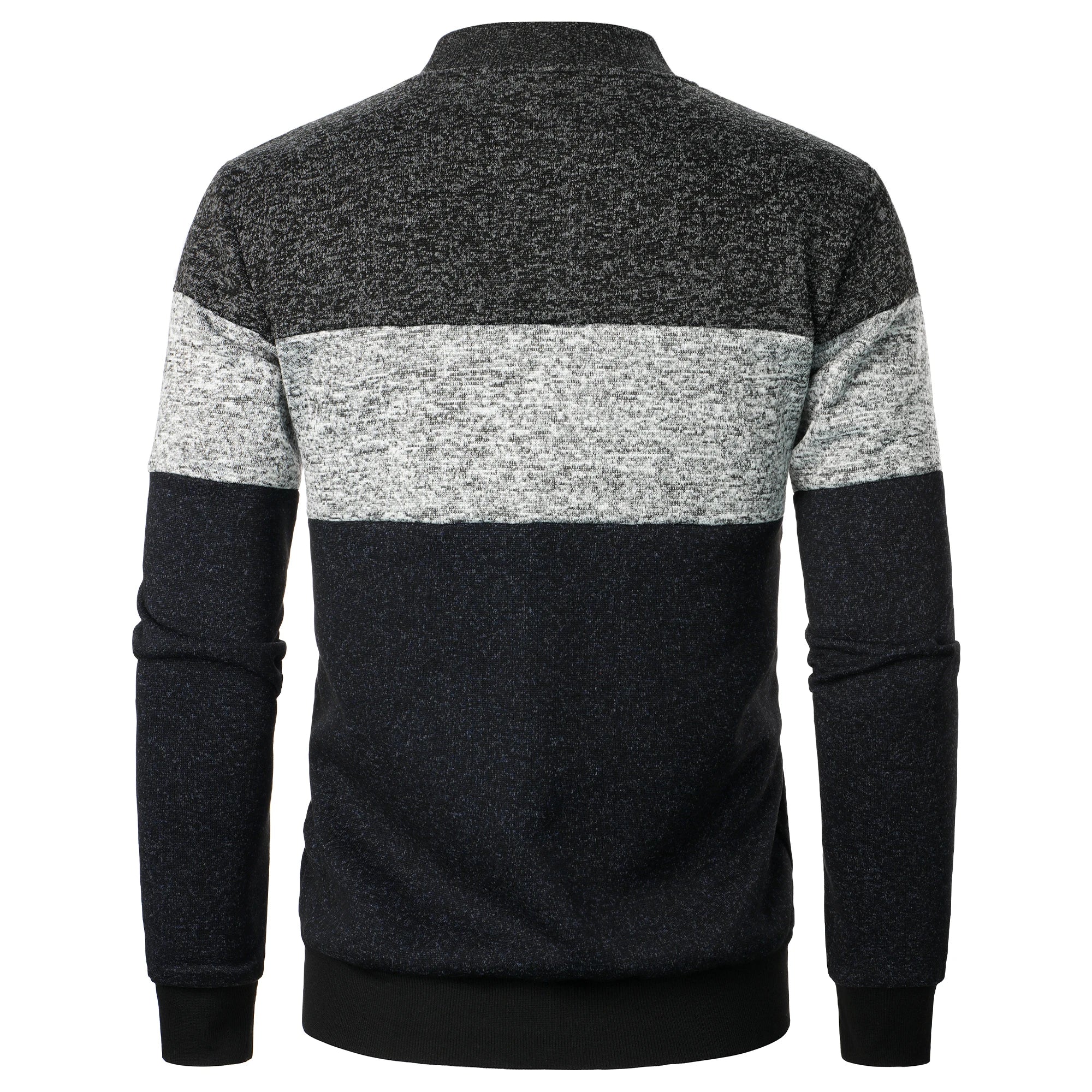 Autumn/winter men's stand-up collar striped check zipper knit top with fashion color matching