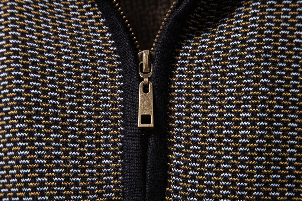 AIOPESON Classic Striped Knitwear Men Cotton Blend Sweater Mock Neck Warm Thickened Old Money Luxury Winter Sweaters for Men