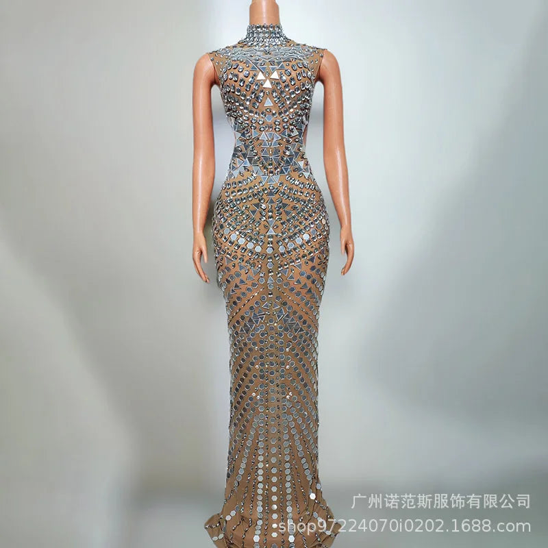 2025 Luxury Women Elegant Dress Rhinestone Sequin Long Dresses Celebrate Birthday Party Prom Outfit Concert Carnival Dresses