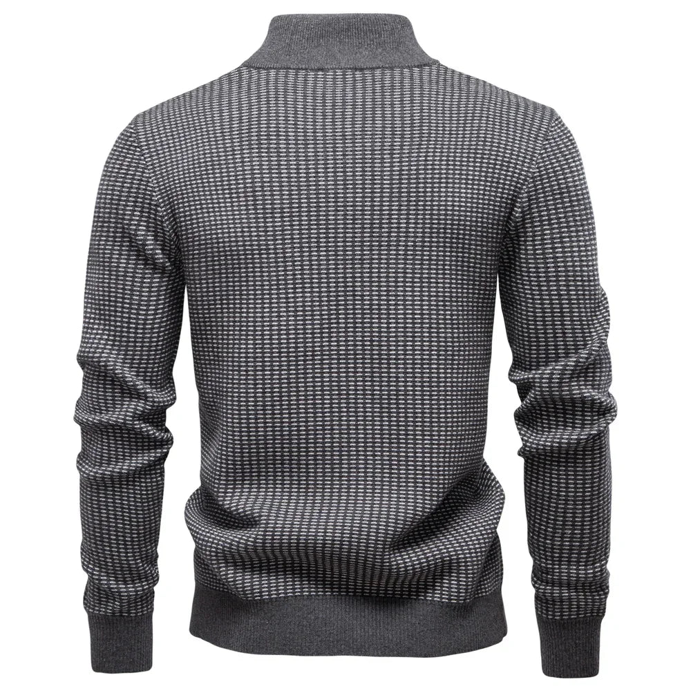 AIOPESON Classic Striped Knitwear Men Cotton Blend Sweater Mock Neck Warm Thickened Old Money Luxury Winter Sweaters for Men