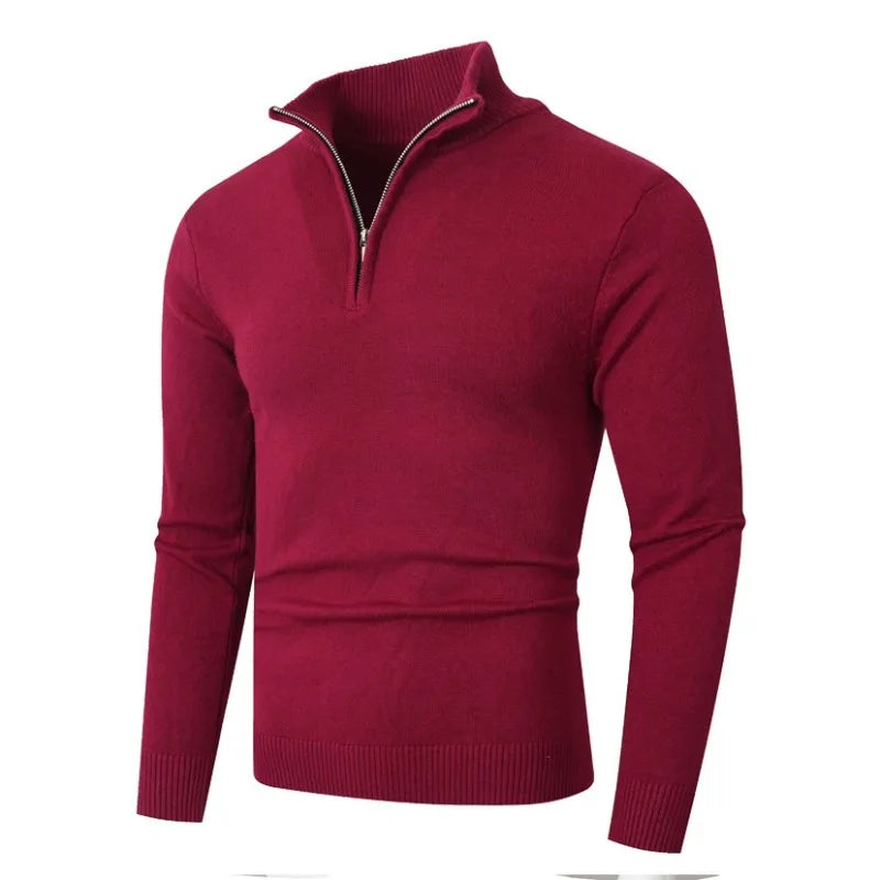 Autumn Mens Zip Pullover Sweater Lightweight Mock Neck Woolen Polo Sweaters Knit Casual Solid Color Cardigan Winter Warm Tops