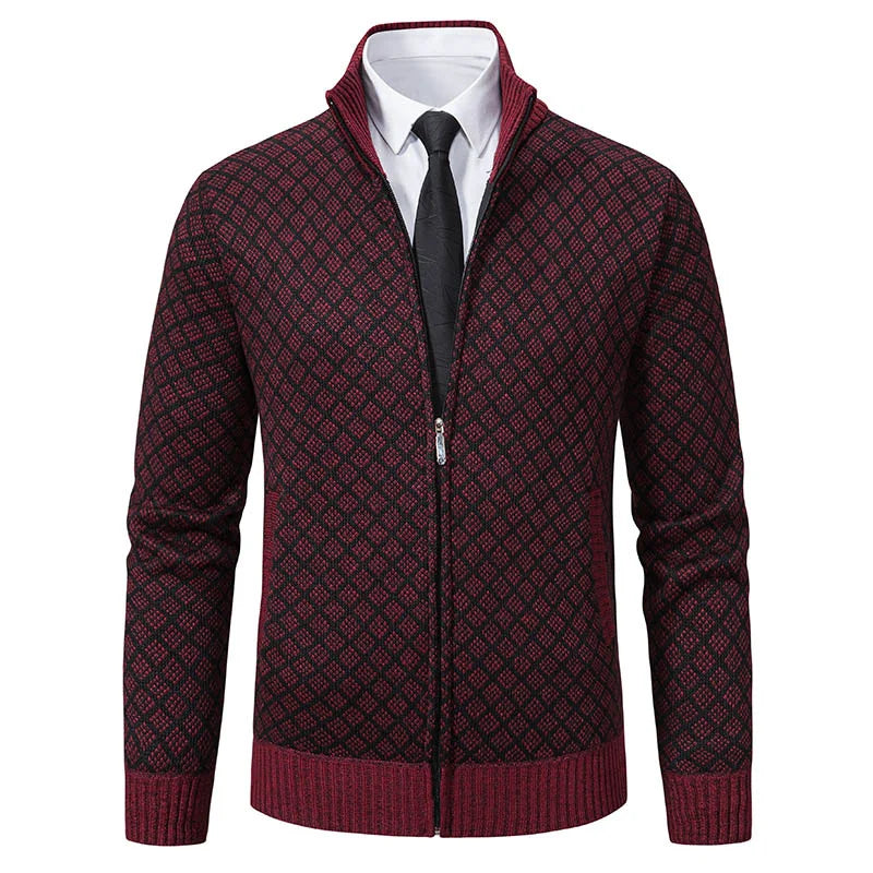 2025 Men's Casual High Collar Long Sleeve Knitted Top with Velvet Warmth for Autumn and Winter Fashion Multi Functional Jacket