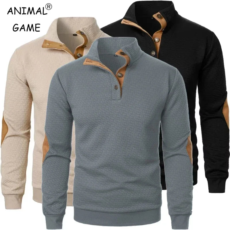Mens Long Sleeve Sweatshirts Casual Button Down Lapel/Stand Collar Henley Polo Shirts Pullover Sweater Lightweight Streetwear