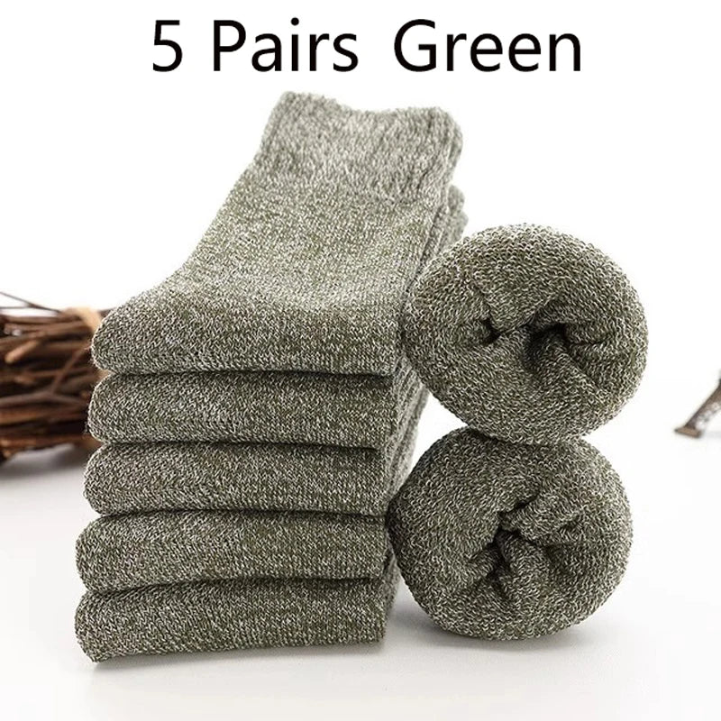 5 Pairs Winter Warm Thick Solid Woolen Socks for Men And Women Cashmere Merino Terry Anti-Cold Snow Non-Lightweight Non-Slip