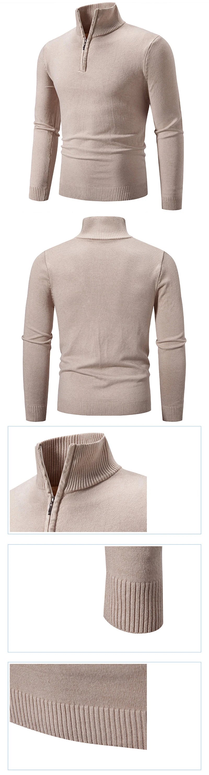 Autumn Mens Zip Pullover Sweater Lightweight Mock Neck Woolen Polo Sweaters Knit Casual Solid Color Cardigan Winter Warm Tops