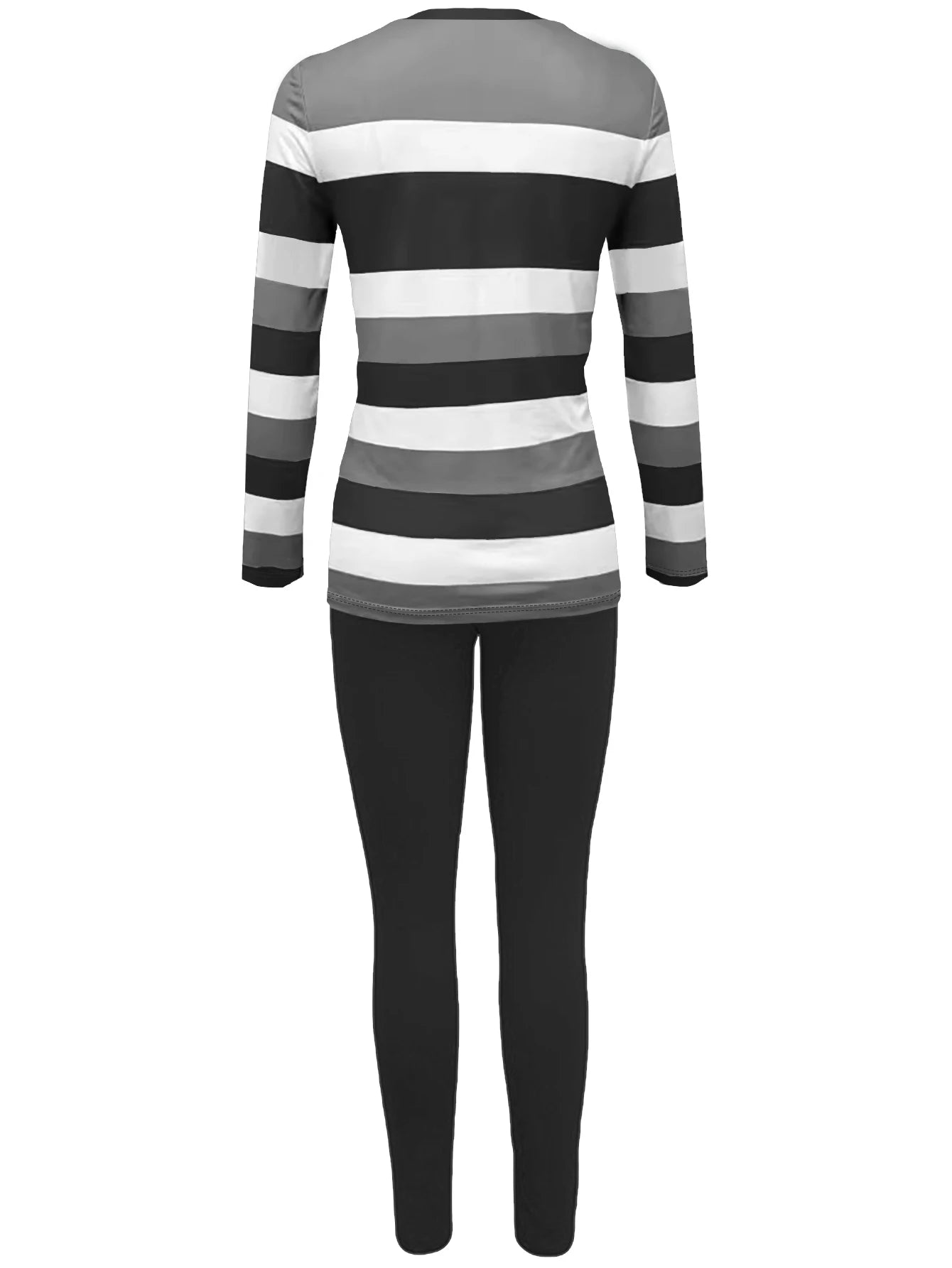 Autumn and winter women's striped round neck long sleeved T-shirt long pants two-piece sports and leisure set