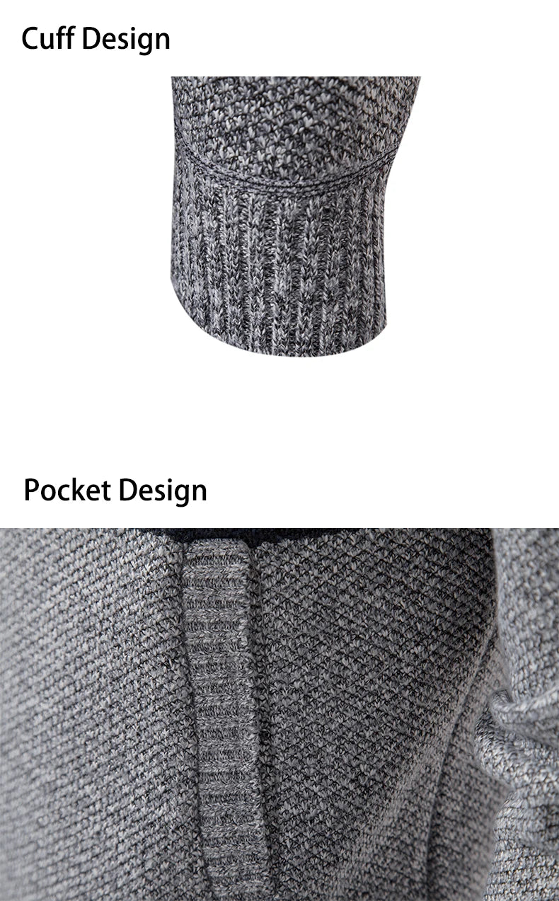 2023 New Autumn and Winter Striped Hooded Sweater Men's Coat with Velvet Padded Warm Knit Cardigan