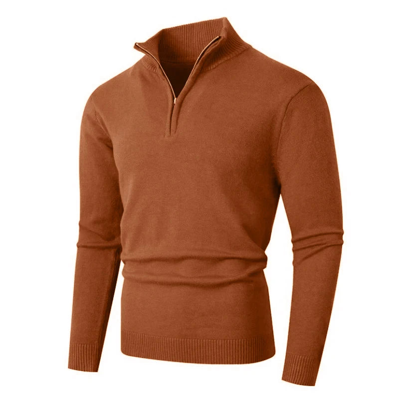 Autumn Mens Zip Pullover Sweater Lightweight Mock Neck Woolen Polo Sweaters Knit Casual Solid Color Cardigan Winter Warm Tops